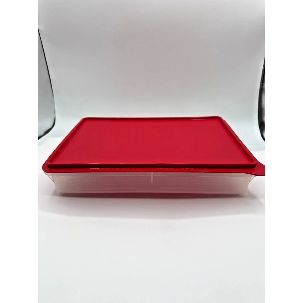 Tupperware Snack-Store Rectangle 9x13x3 with 18 Egg Tray Set Cherry Red Lid New